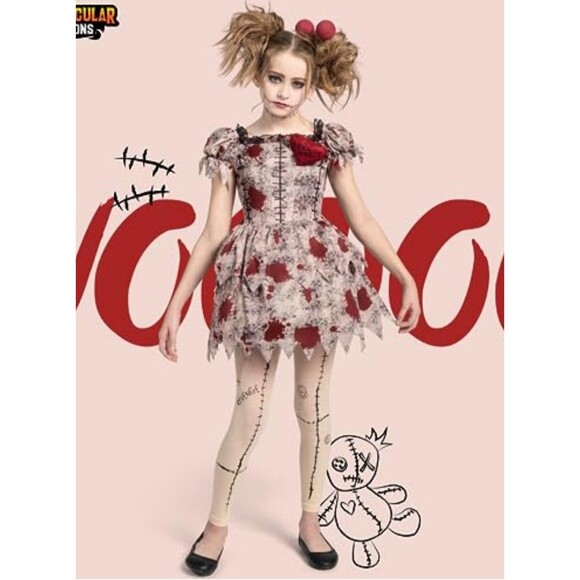NEW Kids Spooky Voodoo Doll Dress Halloween Costume Creepy Sz S (5-7) - Picture 1 of 9